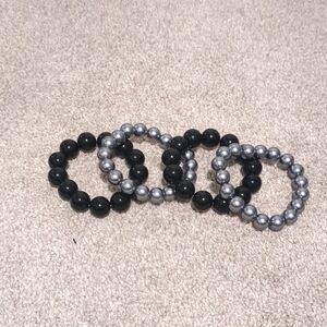 Black and Silver Beaded Bracelets Set